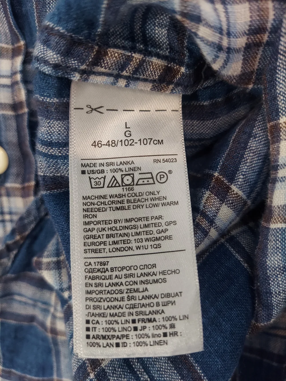 Banana Republic Linen Plaid Shirt Men L Camden Standard Fit Blue White Plaid LS